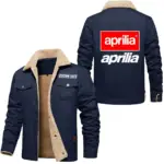 Track Motorcycle Jacket Fur Collar Fleece, Car Enthusiast Warm Jacket CAR566 - Deep Blue