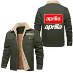 Track Motorcycle Jacket Fur Collar Fleece, Car Enthusiast Warm Jacket CAR566 - Military Green