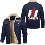 Heavy Farm Vehicle Jacket Fur Collar Fleece, Cozy Car Culture Jacket CAR566 - Deep Blue