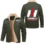 Heavy Farm Vehicle Jacket Fur Collar Fleece, Cozy Car Culture Jacket CAR566 - Military Green