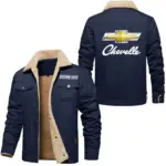 Classic Muscle Car Jacket Fur Collar Fleece, Bold Road Ready Jacket CAR566 - Deep Blue