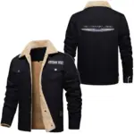 Full-Size Car Jacket Fur Collar Fleece, Motor-Inspired Fleece Outerwear CAR566 - Black
