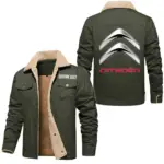 Comfortable Sedan Jacket Fur Collar Fleece, Cozy Car Culture Jacket CAR566 - Military Green