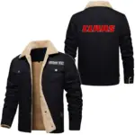 Grain Collector Jacket Fur Collar Fleece, Motorcycle-Inspired Fleece Outerwear CAR566 - Black