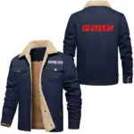 Grain Collector Jacket Fur Collar Fleece, Motorcycle-Inspired Fleece Outerwear CAR566 - Deep Blue