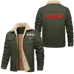 Grain Collector Jacket Fur Collar Fleece, Motorcycle-Inspired Fleece Outerwear CAR566 - Military Green