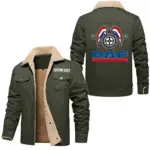 Freight Truck Jacket Fur Collar Fleece, Automotive Spirit Fur Jacket CAR566 - Military Green
