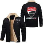 Track Hunter Jacket Fur Collar Fleece, Automotive Lifestyle Fur Jacket CAR566 - Black