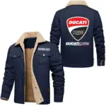 Track Hunter Jacket Fur Collar Fleece, Automotive Lifestyle Fur Jacket CAR566 - Deep Blue