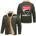 Track Hunter Jacket Fur Collar Fleece, Automotive Lifestyle Fur Jacket CAR566 - Military Green