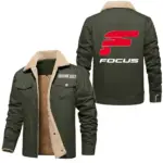 Pedal Spirit Jacket Fur Collar Fleece, Motorcycle-Inspired Fleece Outerwear CAR566 - Military Green