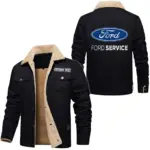 Vintage Ride Jacket Fur Collar Fleece, Motorcycle-Inspired Fleece Outerwear CAR566 - Black