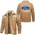 Vintage Ride Jacket Fur Collar Fleece, Motorcycle-Inspired Fleece Outerwear CAR566 - Khaki