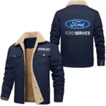 Vintage Ride Jacket Fur Collar Fleece, Motorcycle-Inspired Fleece Outerwear CAR566 - Deep Blue