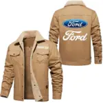Bold Spirit Jacket Fur Collar Fleece, Automotive Spirit Fur Jacket CAR566 - Khaki