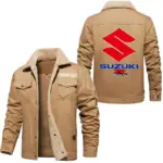 Street Racer Jacket Fur Collar Fleece, Road-Ready Gearhead Fleece CAR566 - Khaki