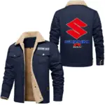 Street Racer Jacket Fur Collar Fleece, Road-Ready Gearhead Fleece CAR566 - Deep Blue