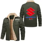 Street Racer Jacket Fur Collar Fleece, Road-Ready Gearhead Fleece CAR566 - Military Green