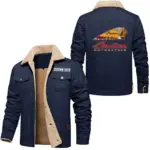 Heavyweight Motorcycle Jacket Fur Collar Fleece, Gearhead Warm Fleece Jacket CAR566 - Deep Blue