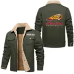 Heavyweight Motorcycle Jacket Fur Collar Fleece, Gearhead Warm Fleece Jacket CAR566 - Military Green