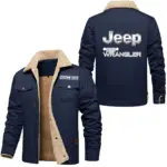 Luxury Sport-Tuned Car Jacket Fur Collar Fleece, Motorcycle Fan Warm Jacket CAR566 - Deep Blue