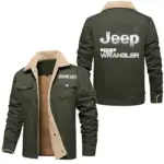 Luxury Sport-Tuned Car Jacket Fur Collar Fleece, Motorcycle Fan Warm Jacket CAR566 - Military Green