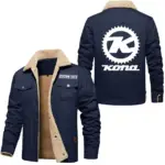 Active Motion Jacket Fur Collar Fleece, Motorcycle-Inspired Fleece Outerwear CAR566 - Deep Blue