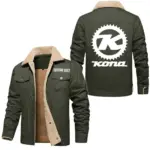 Active Motion Jacket Fur Collar Fleece, Motorcycle-Inspired Fleece Outerwear CAR566 - Military Green