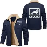 Cargo Hauler Jacket Fur Collar Fleece, Motor-Inspired Fleece Outerwear CAR566 - Deep Blue