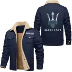 Exotic Coupe Jacket Fur Collar Fleece, Street Style Driver Jacket CAR566 - Deep Blue