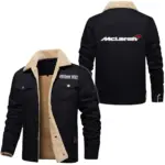 British Supercar Jacket Fur Collar Fleece, Motorcycle-Inspired Fleece Outerwear CAR566 - Black