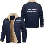 British Supercar Jacket Fur Collar Fleece, Casual Automotive Fur Fleece CAR566 - Deep Blue