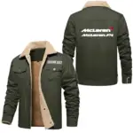 British Supercar Jacket Fur Collar Fleece, Casual Automotive Fur Fleece CAR566 - Military Green