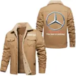 Luxury Touring Car Jacket Fur Collar Fleece, Automotive Spirit Fur Jacket CAR566 - Khaki