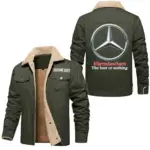 Luxury Touring Car Jacket Fur Collar Fleece, Automotive Spirit Fur Jacket CAR566 - Military Green