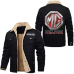 Historic Automobile Jacket Fur Collar Fleece, Motor-Inspired Fleece Outerwear CAR566 - Black