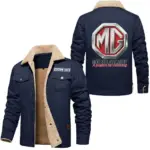 Historic Automobile Jacket Fur Collar Fleece, Motor-Inspired Fleece Outerwear CAR566 - Deep Blue