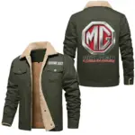 Historic Automobile Jacket Fur Collar Fleece, Motor-Inspired Fleece Outerwear CAR566 - Military Green