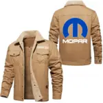 Vintage Car Tuning Jacket Fur Collar Fleece, Casual Gearhead Warm Jacket CAR566 - Khaki