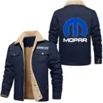 Vintage Car Tuning Jacket Fur Collar Fleece, Casual Gearhead Warm Jacket CAR566 - Deep Blue
