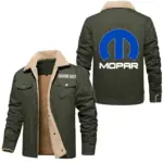Vintage Car Tuning Jacket Fur Collar Fleece, Casual Gearhead Warm Jacket CAR566 - Military Green