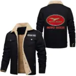 Classic Touring Bike Jacket Fur Collar Fleece, Automotive Spirit Fur Jacket CAR566 - Black