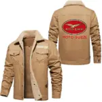 Classic Touring Bike Jacket Fur Collar Fleece, Automotive Spirit Fur Jacket CAR566 - Khaki