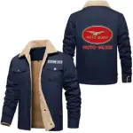 Classic Touring Bike Jacket Fur Collar Fleece, Automotive Spirit Fur Jacket CAR566 - Deep Blue