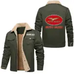 Classic Touring Bike Jacket Fur Collar Fleece, Automotive Spirit Fur Jacket CAR566 - Military Green
