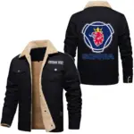 Transport Vehicle Jacket Fur Collar Fleece, Motorcycle-Inspired Fleece Outerwear CAR566 - Black