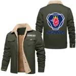 Transport Vehicle Jacket Fur Collar Fleece, Motorcycle-Inspired Fleece Outerwear CAR566 - Military Green