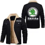 Czech Automobile Jacket Fur Collar Fleece, Automotive Lifestyle Fur Jacket CAR566 - Black