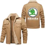 Czech Automobile Jacket Fur Collar Fleece, Automotive Lifestyle Fur Jacket CAR566 - Khaki