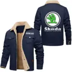 Czech Automobile Jacket Fur Collar Fleece, Automotive Lifestyle Fur Jacket CAR566 - Deep Blue